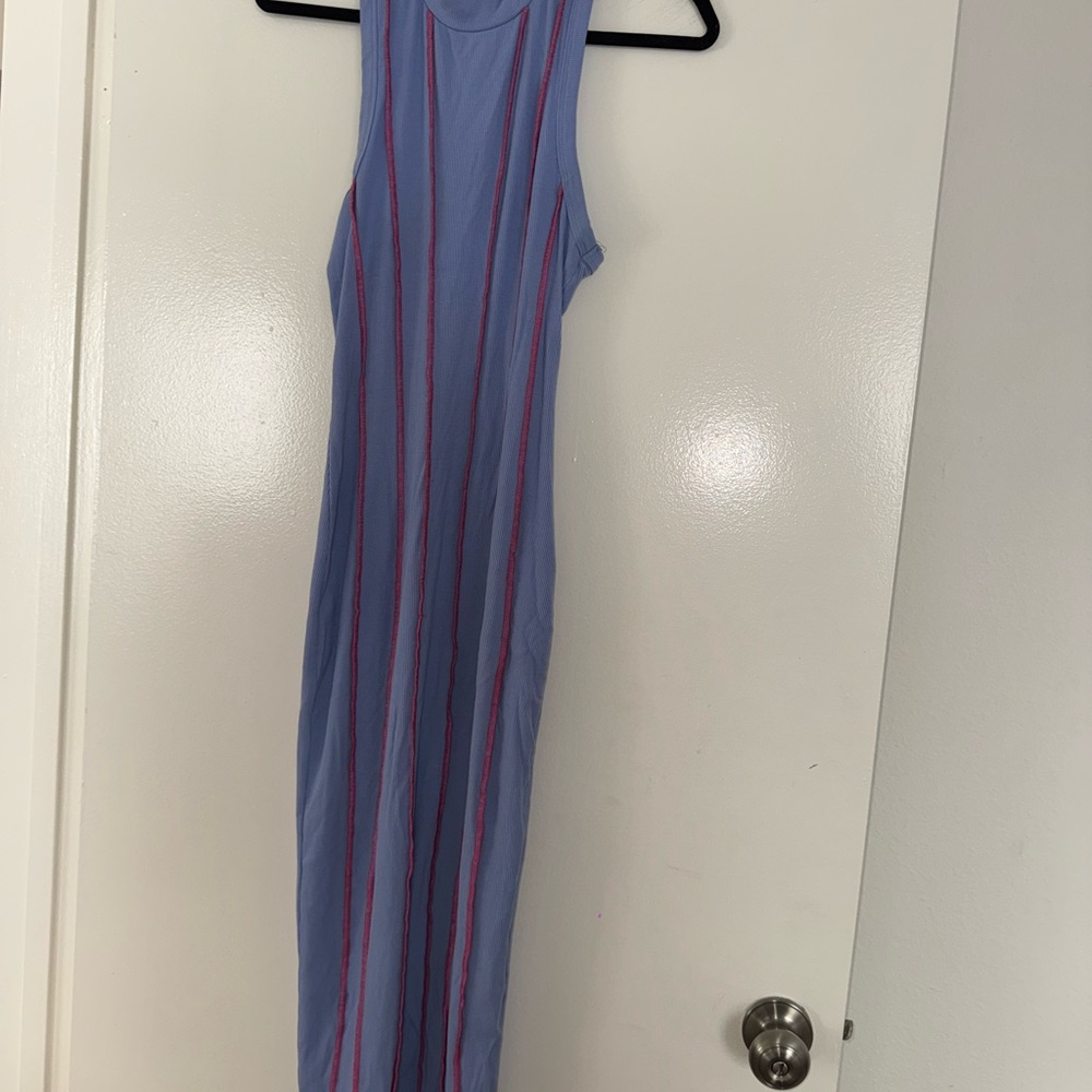 Fashion Purple and Pink Ribbed Dress